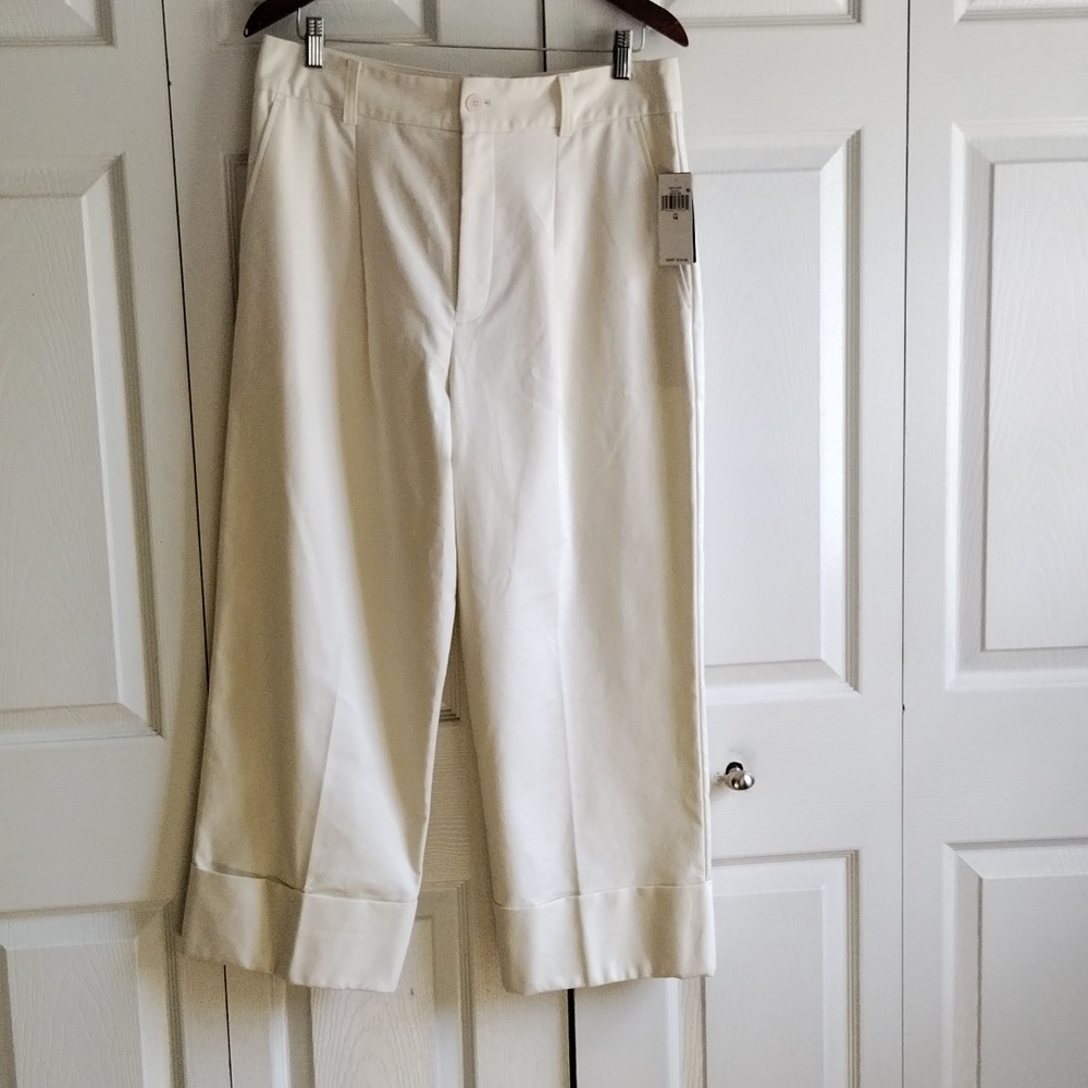 Ralph Lauren Black Label Cream Cuffed Pants Zip Up Size 14